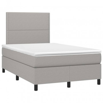 Pat box spring cu saltea, gri deschis, 120x200 cm, textil - Img 3