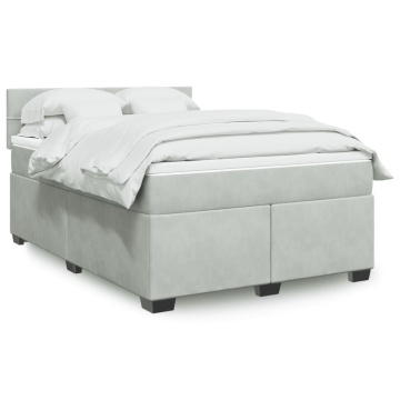 Pat box spring cu saltea, gri deschis, 140x190 cm, catifea - Img 1