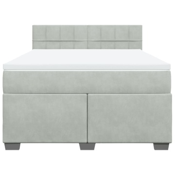 Pat box spring cu saltea, gri deschis, 140x190 cm, catifea - Img 4