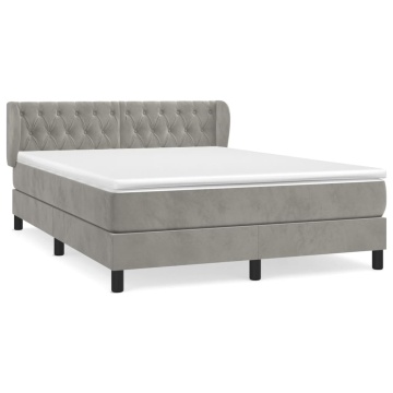 Pat box spring cu saltea, gri deschis, 140x190 cm, catifea - Img 2