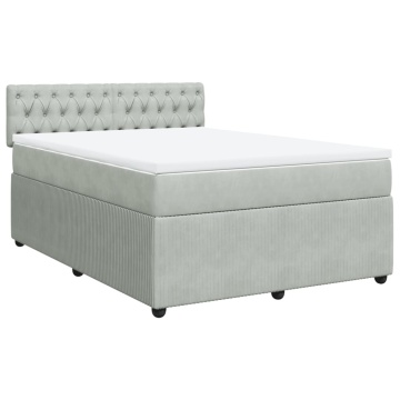 Pat box spring cu saltea, gri deschis, 140x190 cm, catifea - Img 3