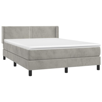 Pat box spring cu saltea, gri deschis, 140x190 cm, catifea - Img 3