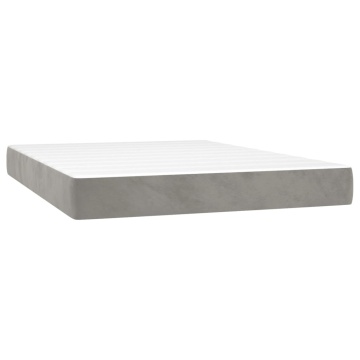 Pat box spring cu saltea, gri deschis, 140x190 cm, catifea - Img 7