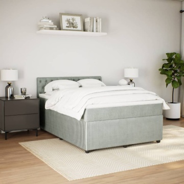 Pat box spring cu saltea, gri deschis, 140x190 cm, catifea - Img 8