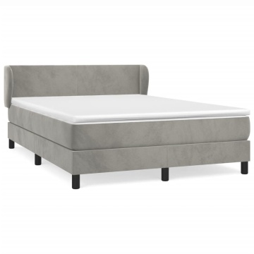 Pat box spring cu saltea, gri deschis, 140x190 cm, catifea - Img 2