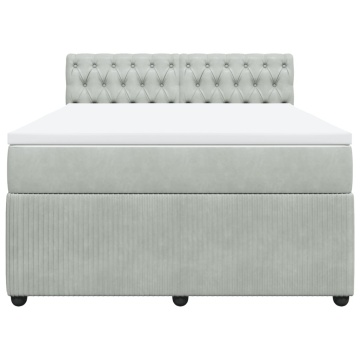 Pat box spring cu saltea, gri deschis, 140x200 cm, catifea - Img 4