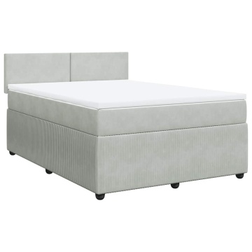 Pat box spring cu saltea, gri deschis, 140x200 cm, catifea - Img 2