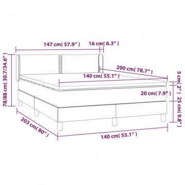 Pat box spring cu saltea, gri deschis, 140x200 cm, catifea - Img 6