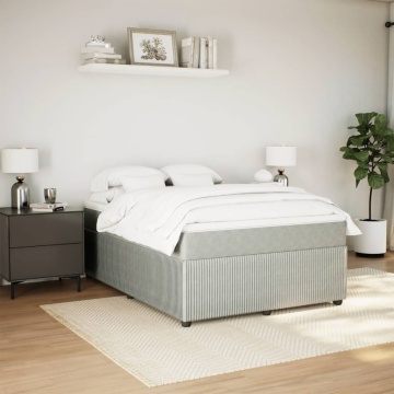 Pat box spring cu saltea, gri deschis, 160x200 cm, catifea - Img 3