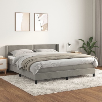 Pat box spring cu saltea, gri deschis, 160x200 cm, catifea - Img 1