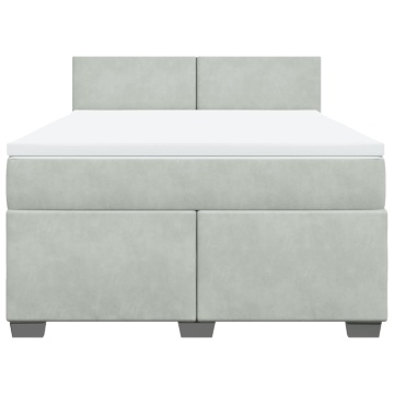 Pat box spring cu saltea, gri deschis, 160x200 cm, catifea - Img 5