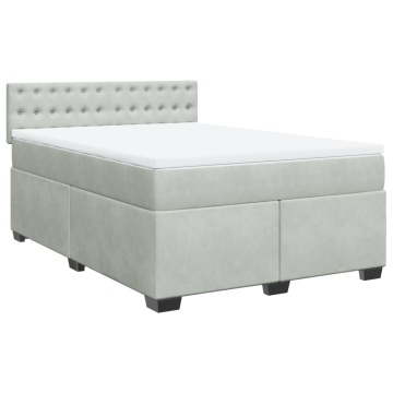 Pat box spring cu saltea, gri deschis, 160x200 cm, catifea - Img 2