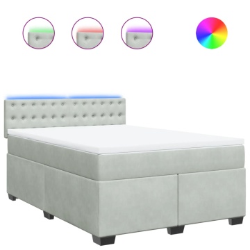 Pat box spring cu saltea, gri deschis, 160x200 cm, catifea - Img 2