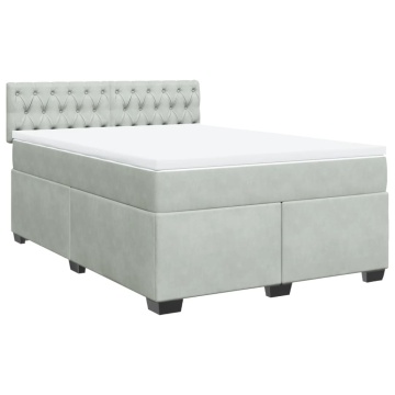 Pat box spring cu saltea, gri deschis, 160x200 cm, catifea - Img 2