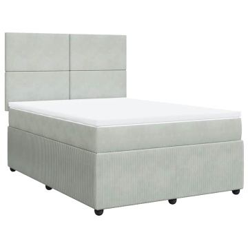 Pat box spring cu saltea, gri deschis, 160x200 cm, catifea - Img 2