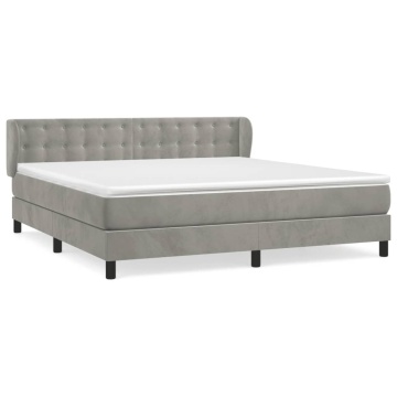 Pat box spring cu saltea, gri deschis, 180x200 cm, catifea - Img 2