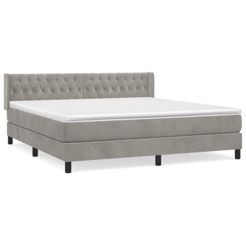 Pat box spring cu saltea, gri deschis, 180x200 cm, catifea - Img 2