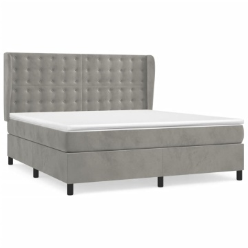 Pat box spring cu saltea, gri deschis, 180x200 cm, catifea - Img 2