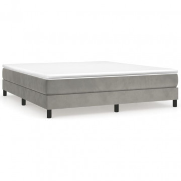 Pat box spring cu saltea, gri deschis, 180x200 cm, catifea - Img 2
