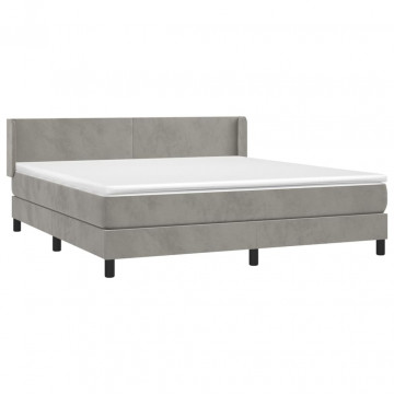 Pat box spring cu saltea, gri deschis, 180x200 cm, catifea - Img 3