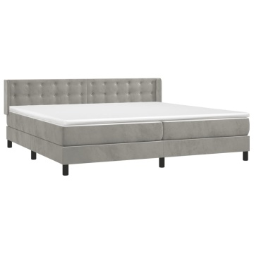 Pat box spring cu saltea, gri deschis, 200x200 cm, catifea - Img 3