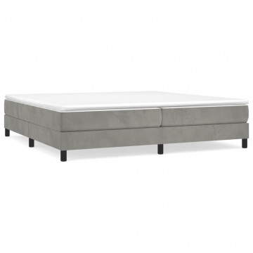 Pat box spring cu saltea, gri deschis, 200x200 cm, catifea - Img 2