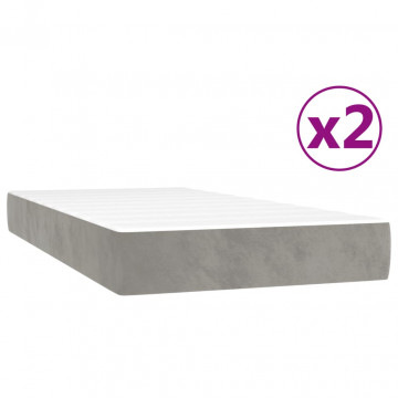 Pat box spring cu saltea, gri deschis, 200x200 cm, catifea - Img 8