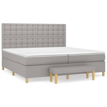 Pat box spring cu saltea, gri deschis, 200x200 cm, textil - Img 2