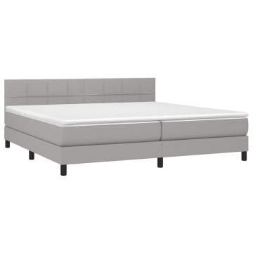 Pat box spring cu saltea, gri deschis, 200x200 cm, textil - Img 3