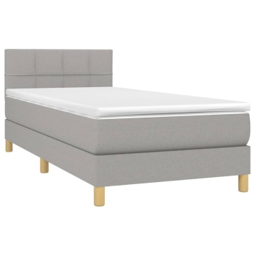 Pat box spring cu saltea, gri deschis, 80x200 cm, textil - Img 3
