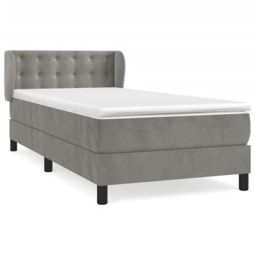 Pat box spring cu saltea, gri deschis, 90x190 cm, catifea - Img 2