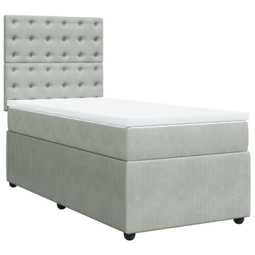 Pat box spring cu saltea, gri deschis, 90x190 cm, catifea - Img 3