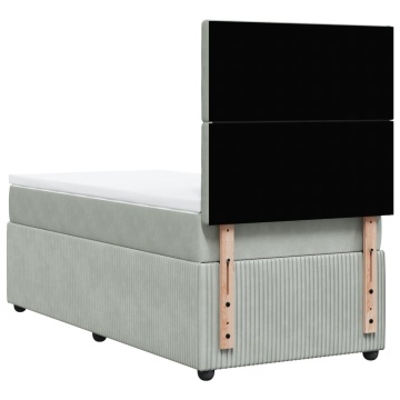 Pat box spring cu saltea, gri deschis, 90x190 cm, catifea - Img 7