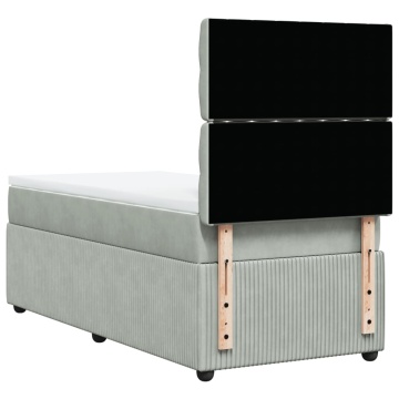 Pat box spring cu saltea, gri deschis, 90x190 cm, catifea - Img 5