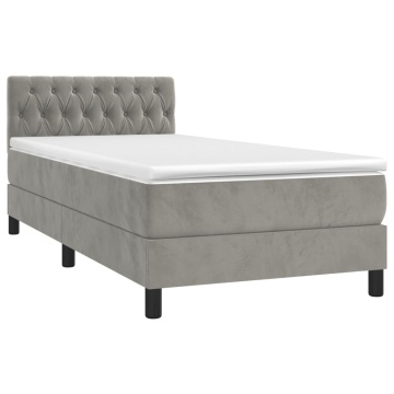 Pat box spring cu saltea, gri deschis, 90x190 cm, catifea - Img 3