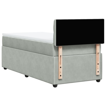 Pat box spring cu saltea, gri deschis, 90x190 cm, catifea - Img 7