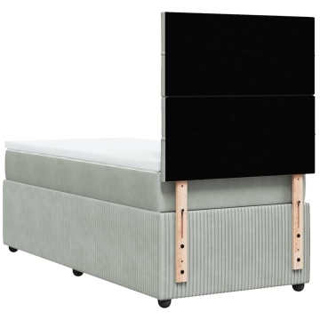 Pat box spring cu saltea, gri deschis, 90x190 cm, catifea - Img 7