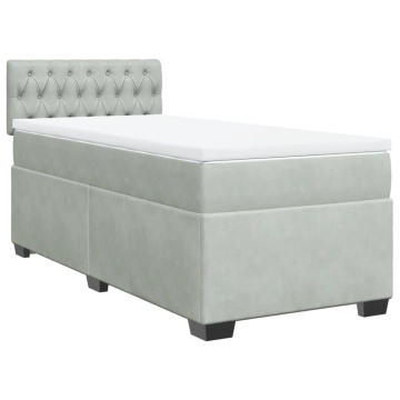Pat box spring cu saltea, gri deschis, 90x190 cm, catifea - Img 2
