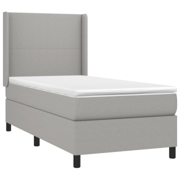 Pat box spring cu saltea, gri deschis, 90x190 cm, textil - Img 3