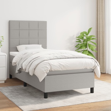 Pat box spring cu saltea, gri deschis, 90x190 cm, textil - Img 1