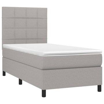 Pat box spring cu saltea, gri deschis, 90x190 cm, textil - Img 3