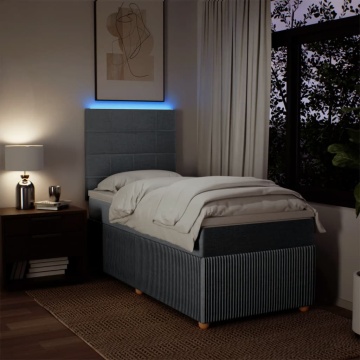 Pat box spring cu saltea, gri deschis, 90x190 cm, textil - Img 4