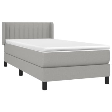 Pat box spring cu saltea, gri deschis, 90x190 cm, textil - Img 3