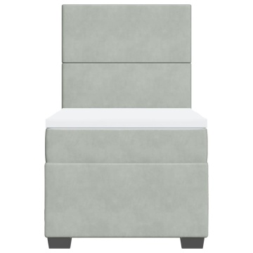 Pat box spring cu saltea, gri deschis, 90x200 cm, catifea - Img 4