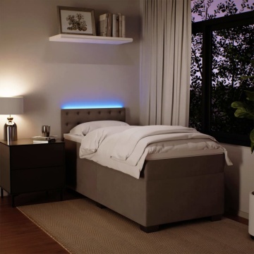 Pat box spring cu saltea, gri deschis, 90x200 cm, catifea - Img 4
