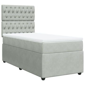 Pat box spring cu saltea, gri deschis, 90x200 cm, catifea - Img 2
