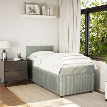 Pat box spring cu saltea, gri deschis, 90x200 cm, catifea - Img 3