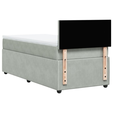 Pat box spring cu saltea, gri deschis, 90x200 cm, catifea - Img 7