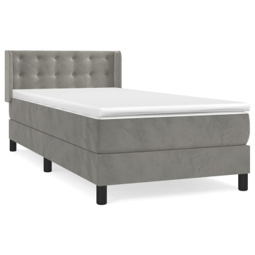 Pat box spring cu saltea, gri deschis, 90x200 cm, catifea - Img 2