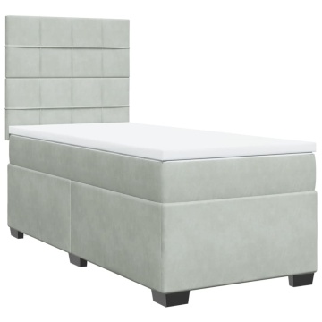 Pat box spring cu saltea, gri deschis, 90x200 cm, catifea - Img 2